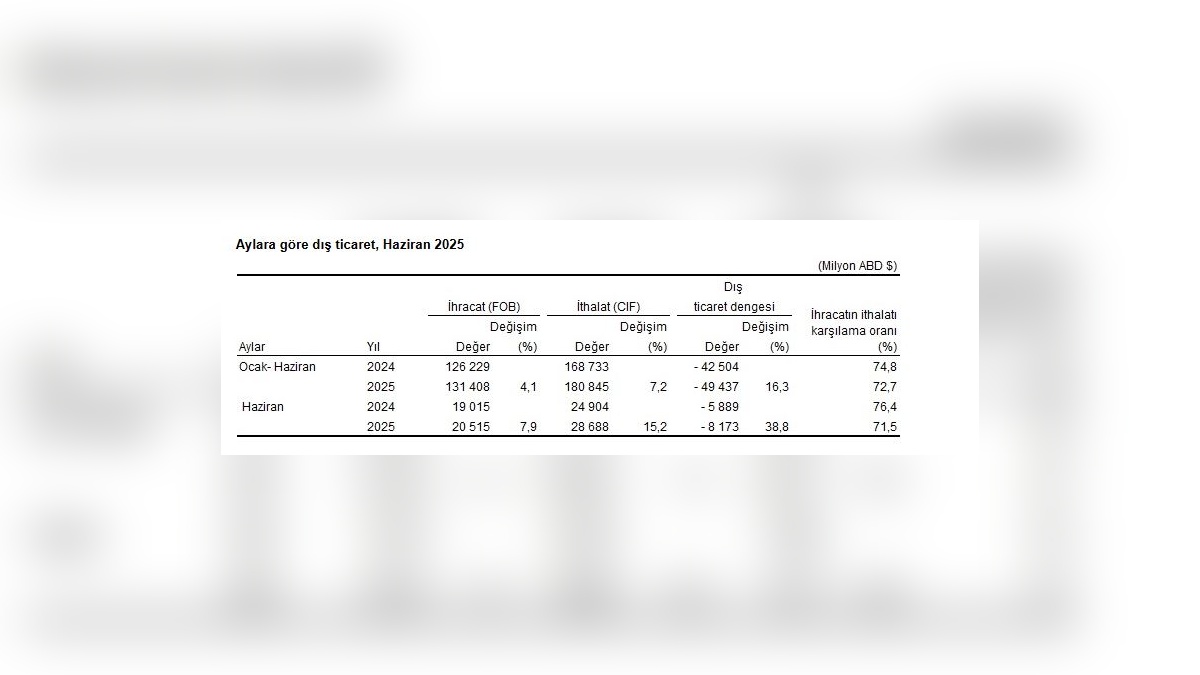 TÜİK Haziran ayı dış ticaret verilerini açıkladı: 8 milyar dolarlık dış ticaret açığı