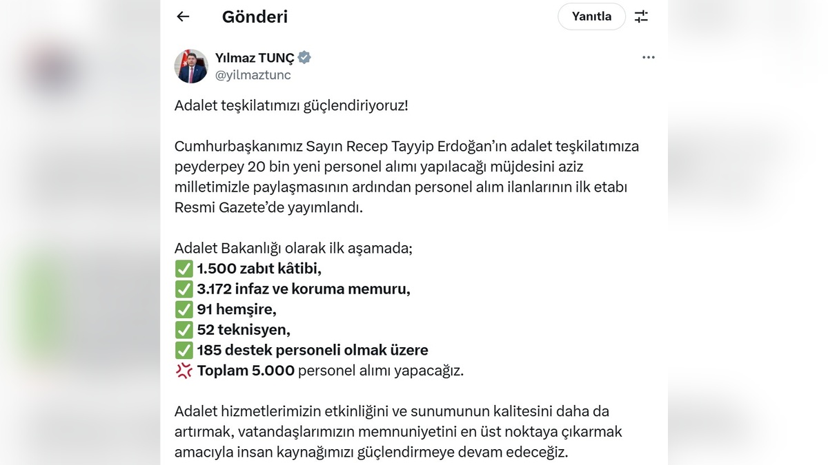 Adalet Bakanlığı 5 bin personel alacak